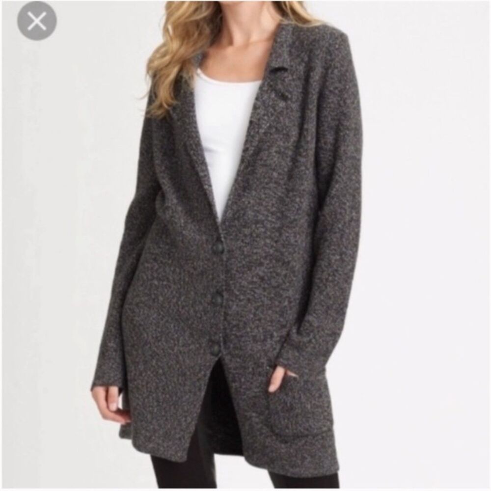 Theory Cardigan Womens M Gray Marled Hesti Eloquence Wool Longline Sweater Top